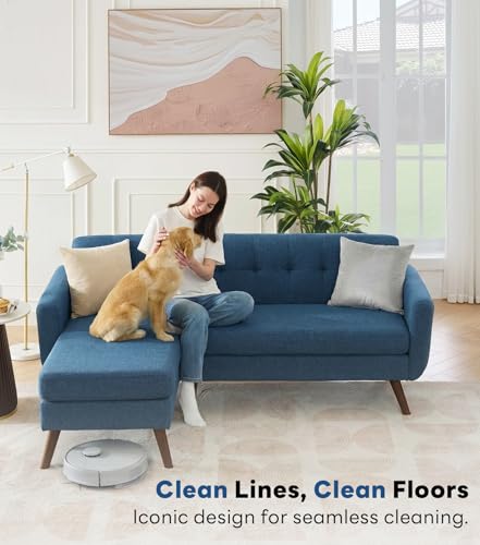 Image of Kingfun L Shaped Couch, 80 inch W Mid-Century Modern Sofa, Sectional Couches, 3 Seater Sofas with Wide Chaise Lounge, Button Tufted Upholstered Sectional Sofa for Living Room, Bedroom, Blue