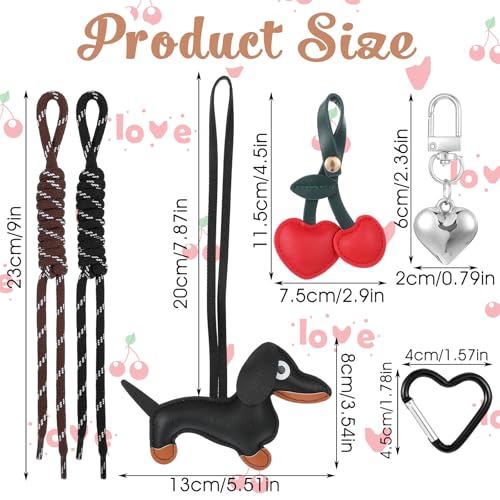 Giantree Dackel Schlüsselanhänger, Süße Leder Dackel Herz Kirsche Taschenanhänger Dackel Keychain Dackel anhänger Glücksbringer Dackel Geschenke (Schwarz)