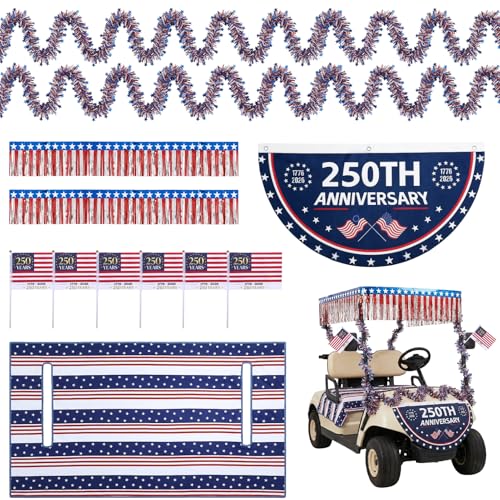 Harsever 4th of July Golf Cart Seat Cover Decorations Kit Accessories,250th Anniversary Patriotic Parade Golf Cart Seat Cover for Independence Day (Golf Cart Set 4)