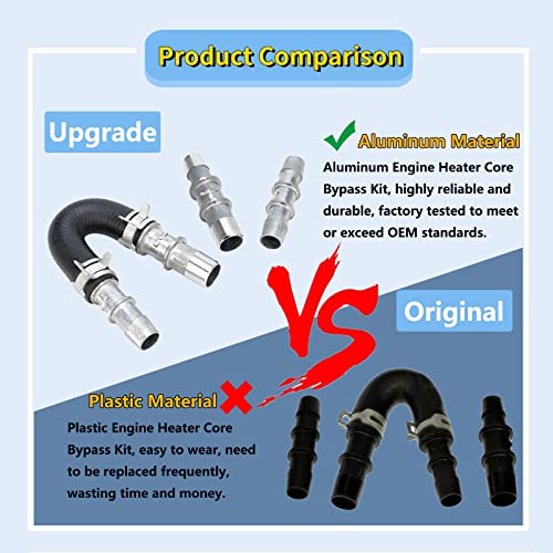 626-001 Upgrade Aluminum Engine Heater Core Bypass Kit With 5/8" 3/4" Hose Compatible With Most Common Heater Hoses #TOP2