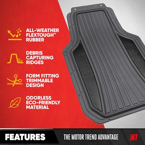 Image of Motor Trend ChromeTech Car Floor Mats Full Set - Durable Rubber Floor Mats for Cars with Two Tone Accent, All Weather Interior Protection for Front and Rear with Non-Slip Backing, Gray /Black