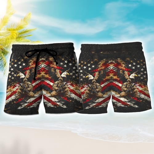 Veteran Men's Swim Trunks - Soldier Lover Mens Swim Trunks with Mesh Lining Swimwear Bathing Suits Set 082