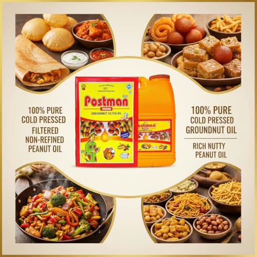 Image of Postman Double Filter Groundnut Oil 15 Litre Jar | 100% Pure Filtered Peanut Oil for Cooking & Deep Frying | Aromatic Mungfali Tel