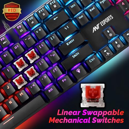 Image of Ant Esports Scorpion MK30 Wired Mechanical Gaming Keyboard, RGB 104 Keys Ultra-Slim LED Backlit USB Wired Keyboard with Red Switch, Durable Abs Keycaps /Anti-Ghosting Keyboard for PC Mac Xbox Gamer