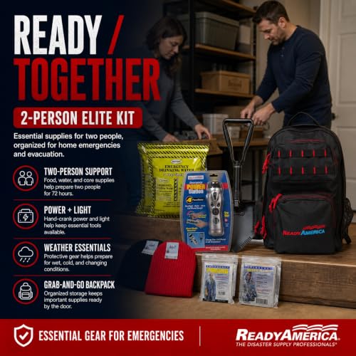 Ready America 72 Hour Elite Emergency Kit, 2-Person, 3-Day Backpack, Includes First Aid Kit, Survival Blanket, Emergency Food, Portable Disaster Preparedness Go-Bag for Earthquake, Fire, Flood - Image 2