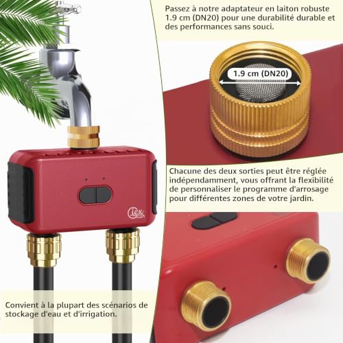 GIEX Programmateur d’arrosage Wi-FI 2 Zones, régulateur Intelligent pour tuyaux de Jardin, Compatible avec Les applis Tuya et Smart Life – vue 3