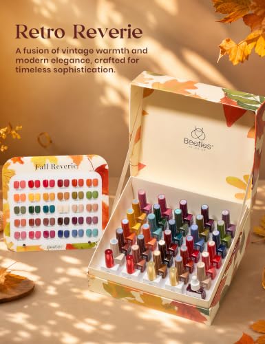 Image of Beetles Fall Gel Polish Set - Hema-Free Retro Reverie Collection,30 Colors Autumn Burgundy Orange Colors Gel Nail Kit with Base Top Coat Swatch Card, Soak Off UV LED Polish for Nail Art Salon DIY Gift