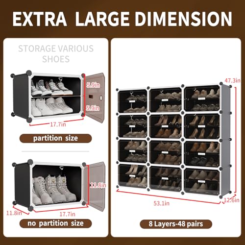 Image of MAGINELS 8-Tier Shoe Rack,Expandable Plastic Shoe Cabinet. Shoe Storage with Door,Entryway, Closets, Hallway, and Bedroom.Accommodates Up to 48 Pairs of Shoes.Grey (3 by 8)