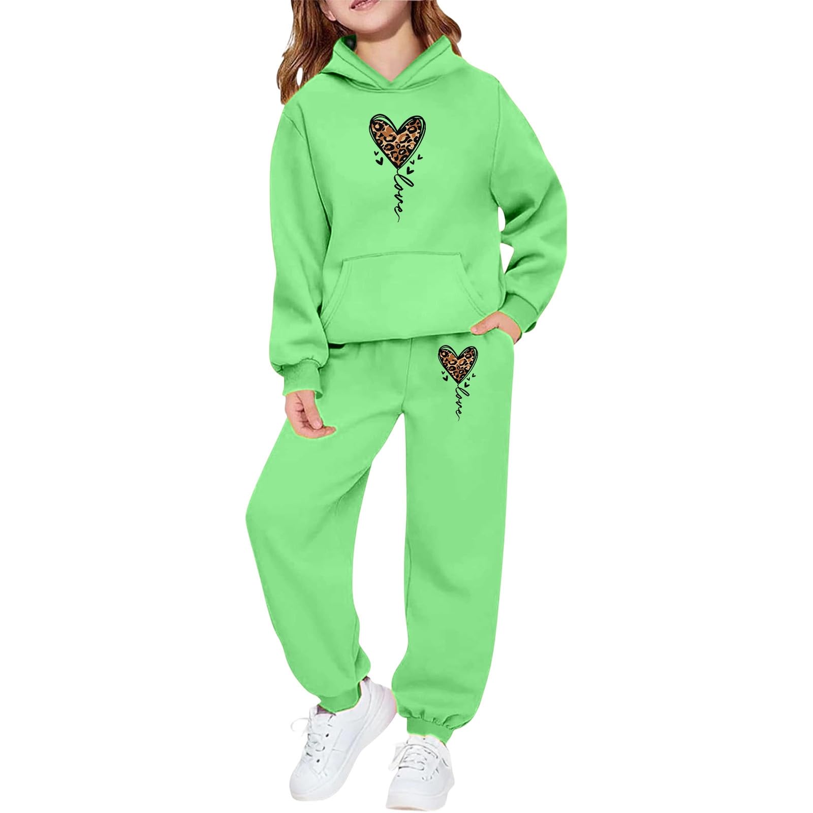 Jogging polaire fille imprimé léopard avec poches pratiques vert