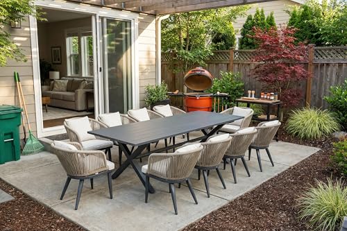 Image of PURPLE LEAF 11 Pieces Patio Dining Set Wicker Outdoor Furniture Rectangular Table and Chairs Set for Garden Deck Aluminum Frame Backyard Kitchen Set, Cushions and Pillows Included Taupe