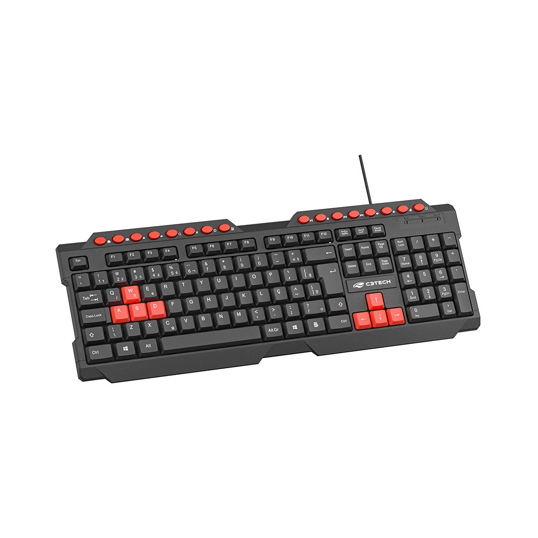 Teclado Gamer C3Tech KG-10V2BK, ABNT2, USB, Teclas Multimídia, Preto e Vermelho