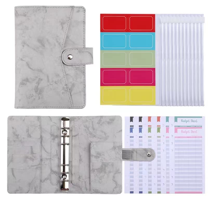 Carpeta de presupuesto de cuero PU A6 con 12 sobres con cremallera impermeables para efectivo, 3 pzs