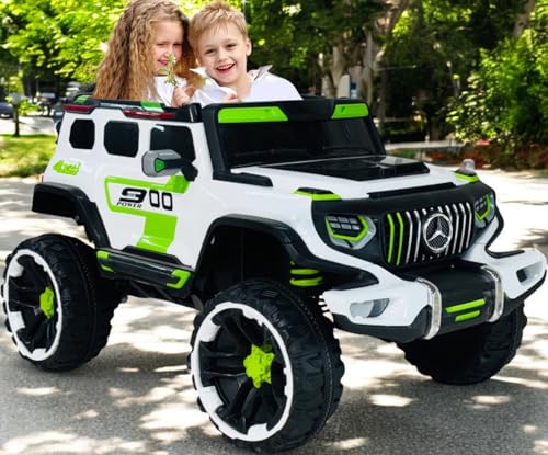 Image of Driving EV Cars for 1, 2, 3, 4, 5, 6 Years | Remote + Steering + Mobile App Control | Kids Jeeps (Big Size Jeep [2-10 Years], White /Green)