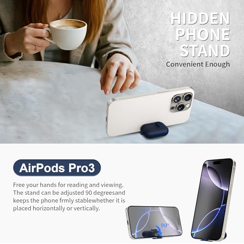 Image of for AirPods Pro 3 Case with Lock,TPU Leather Texture Durability Anti-Lost & Shockproof Protective Cover Accessories with Cleaning Kit in Keychain for Apple iPod Pro 3rd Generation 2025(Midnight Blue)