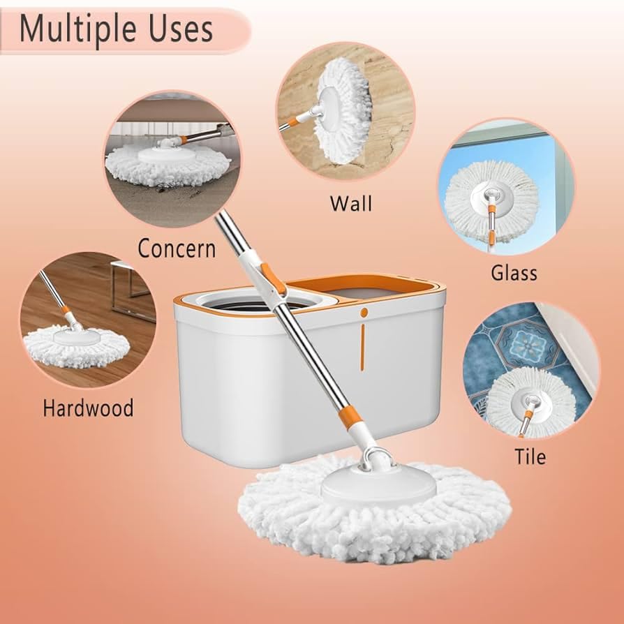 Image of Standing Magic Pocha Spin Mop Rod Set || Easy Grip Microfiber Refill for Efficient Home & Office Cleaning || Spin Mop Stick with Microfiber