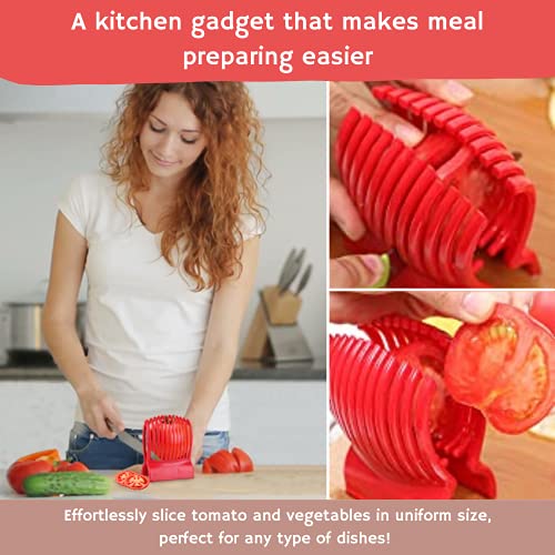 Tomato Slicer Holder With Ergonomic Grip And Dividers Vegetable Cutter For Precise Cuts Firm Tomatoes Lemons Potatoes Round Fruits Kitchen Cutting Aid Gadgets Tool #TOP2
