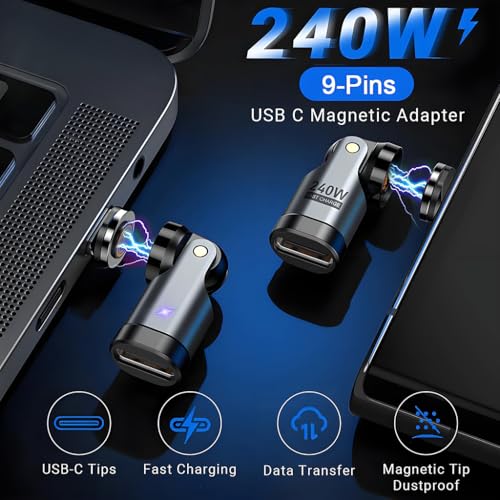 Image of ZORBES PD 240W Fast Charger Adapter, Type C Male to Type C Female Converter, Magnetic Adapter with Flexible Swivel, Aluminum Alloy Housing, Universal Fit for Laptops, Tablets, Phones and Power Banks