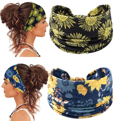 Zupro Fashion Women's Wide Headbands 2Pcs Non Slip Elastic Moisture Wicking