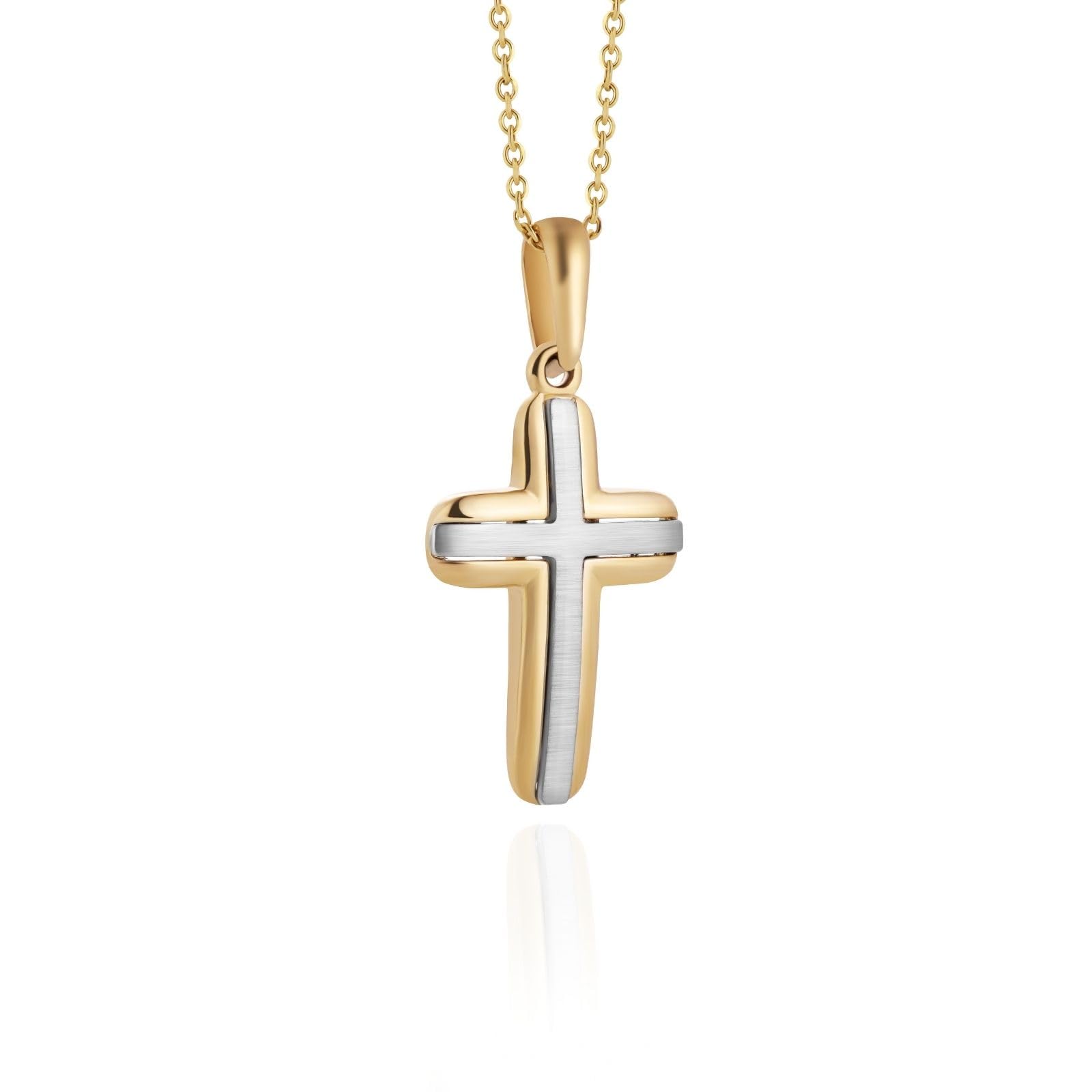 Collar Con Colgante De Cruz En 333 Oro Bicolor Para Niños