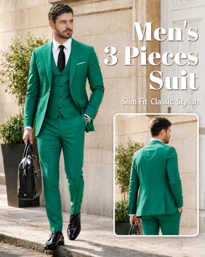 Image of MY'S Men's Suit Slim Fit One Button 3-Piece Suit Blazer Dress Business Party Jacket Vest & Pants