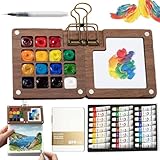 Mini Watercolor Paint Set, 24-Color Tiny Watercolor Kit with Wood Palette, Large Sketchbook, Water Brush & Clip, Mini Watercolor Travel Set for Outdoor Painting, Artists, Adult Beginners & Adults