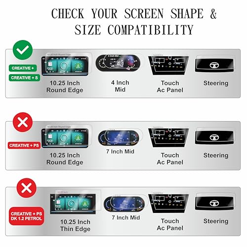 Image of OHAYO 4 Pack Car Display Screen Protector for Tata Nexon 2025 & 2026 Facelift | Fits Creative, Creative+ S, Creative+ S CNG, Creative+ S Dark | 10.25 inch Infotainment, 4 inch MID, AC Touch Panel & Steering Cluster Protection | 9H Hardness, Anti-Scratch, HD Clear, Water Resistant | Not Tempered Glass