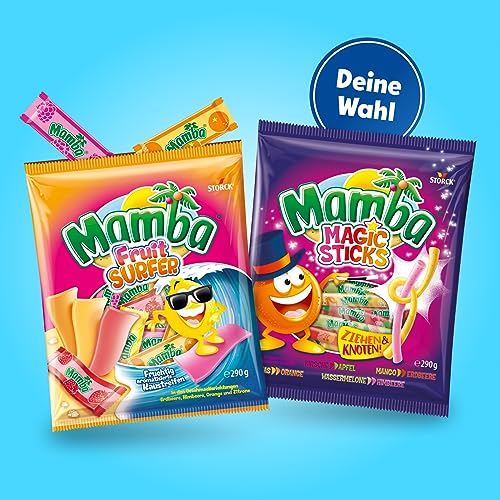 Mamba Magic Sticks – 1 x 290g – Kaubonbon-Stangen mit wechselndem Fruchtgeschmack in vier verschiedenen Doppelsorten – Süßigkeiten Mix einzeln verpackt 5