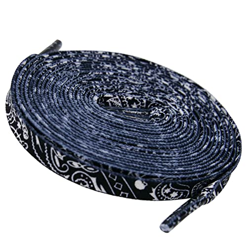 [HIROMARUjp] シューレース バンダナ ペイズリー 柄 靴ひも 平紐 8mm幅 スニーカー 120cm 140cm 160cm 全22色 (120cm, BLACK)