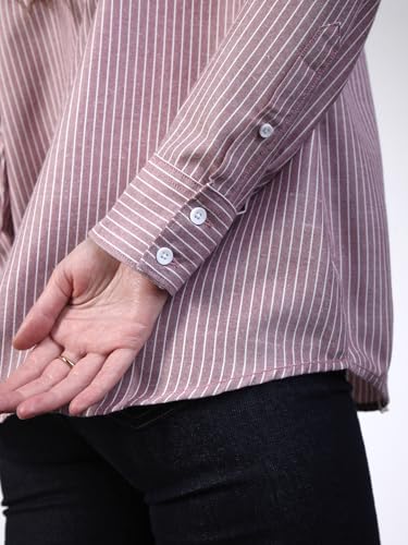 Image of Urbano Fashion Women's Cotton Full Sleeve Oversized Fit Casual Striped Shirt with Spread Collar