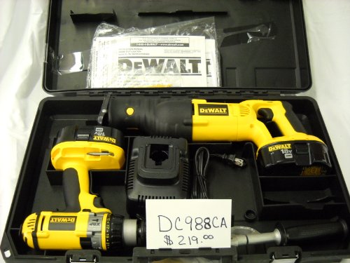 DEWALT DC988CA Heavy Duty 18-Volt Cordless 3-Tool Combo Kit, includes Hammer Drill, Reciprocating Saw, and Impact Driver