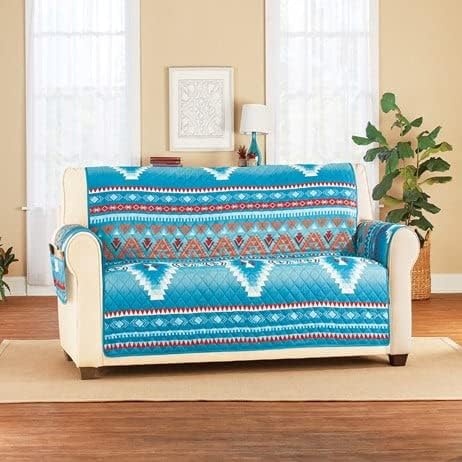 S M Ent. Turquoise Southwest Aztec Furniture Cover-Loveseat