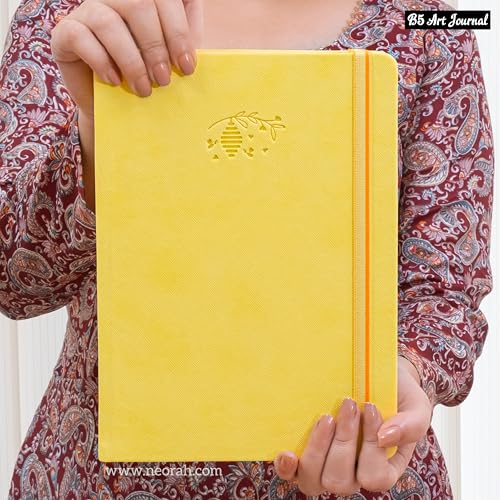 Image of NEORAH - B5 - ART JOURNAL | 200Gsm Dotgrid Notebook |160 Pages(25.0 x 17.5 cm) | Lay Flat |HardCover Bullet - Journal |3 Bookmarks |Elastic Closure| Inner BackPocket | Ideal-Bujo,Drawing (YELLOW)