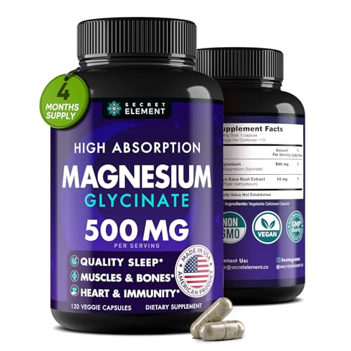 Magnesium Glycinate 500MG Capsules, Magnesium Supplement for Adults & Kids with Kava Kava, High...