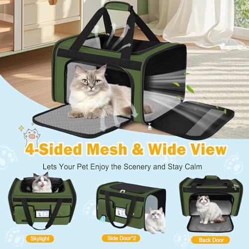 HUANLANG Large Cat Carrier Soft Sided Travel Pet Carrier Airline Approved | Dog Carriers for Small Dogs Medium Cats,Collapsible,3 Storage,zipper lock,Reflective strips,Luggage Strap, Up to 15 Lbs - Image 8