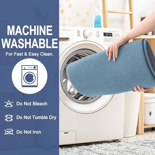 Image of OLANLY Thick Memory Foam Bathroom Runner Rugs 70x24, Extra Soft Absorbent Long Bath Rug, Quick Dry, Non-Slip, Machine Washable Bath Mats for Bathroom, Tub and Shower, Home Decor Accessories, Airy Blue