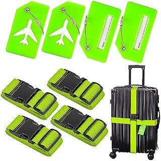 SOMORE 8 Pieces Luggage Straps and Tags for Suitcases  20 to 32 Inch Adjustable Suitcases Straps Belts with Buckle & Lock Clips  Travel Accessories, Labels, Name Card Tags, Security Straps (Green)