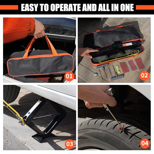 Image of Scissor Jack Set 3 Ton(6614 lbs) Car Jack and Stand Kit, Heavy-Duty Scissor Jack for Car Lifting, Portable Tire Jack Kit with Lug Wrench Tire Repair Kit for Auto /SUV /MPV /Trucks