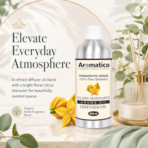 Image of AROMATICO Ylang Mandarin Diffuser Oil with Strong, Long-Lasting Aroma for Homes, Offices & Showrooms. Aromatherapy, Diffusers, Air Purifiers, Vaporizers - 500ML