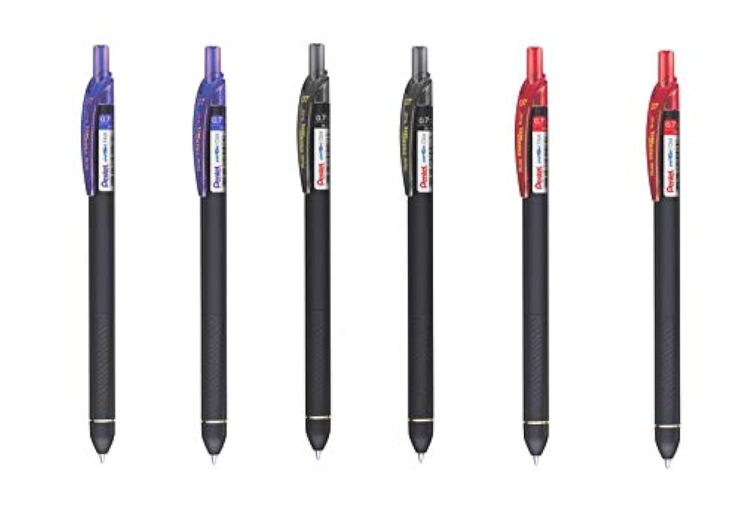 Pentel Energel Click BL-437R 02 Blue + 02 Black +02 Red ink Roller Gel Pen (Pack of 6) (Free Key-chain)