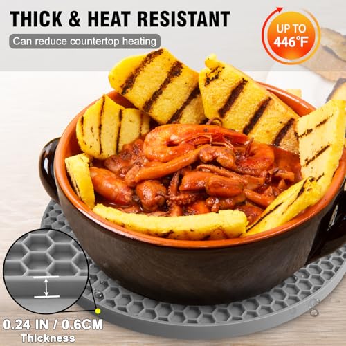 Image of Walfos Silicone Trivet Mats - 4 Heat Resistant Pot Holders, Multipurpose Non-Slip Hot Pads for Kitchen Potholders, Hot Dishers, Jar Opener, Spoon Holder, Food Grade Silicone & BPA Free (Nordic Grey)