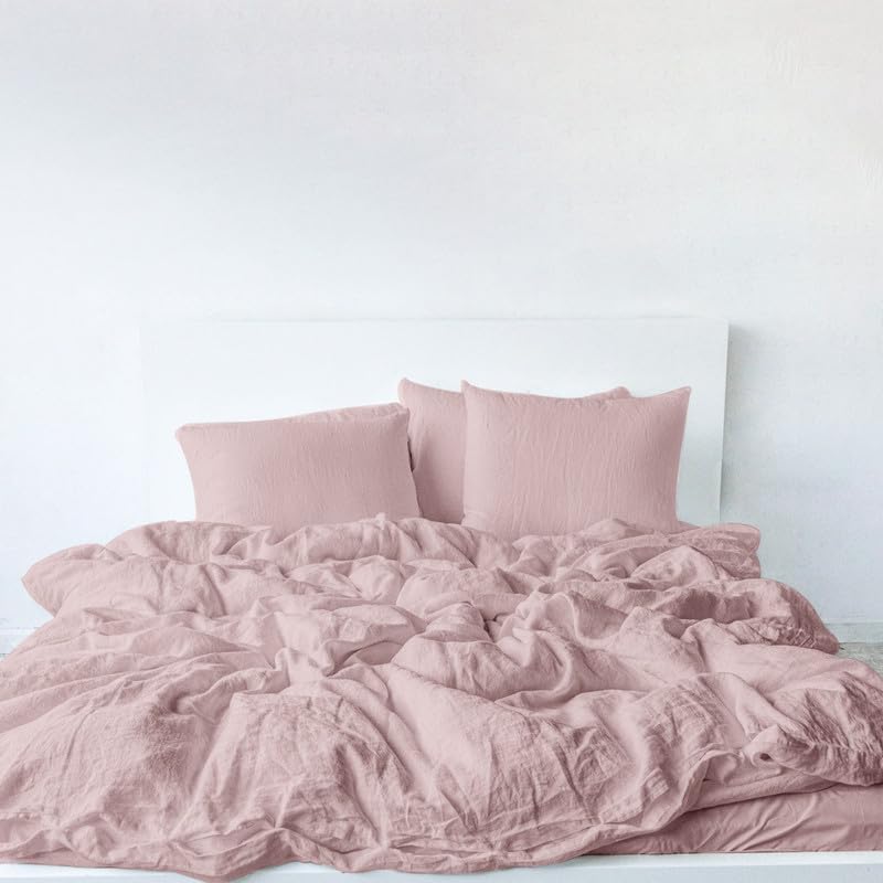 3-Piece Linen Cotton Mix Duvet Cover Set (104x100 in) - Dusty Pink California King Duvet Cover Set with Standard Shams - Pre-Washed, Handmade - Chic Home Decor-image-8