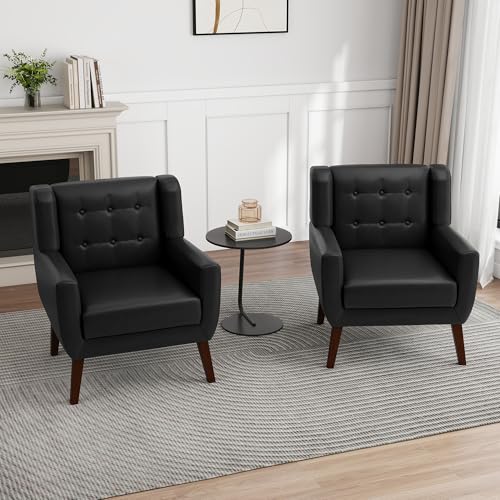 UIXE PU Leather Accent Chairs Set of 2, Modern Arm