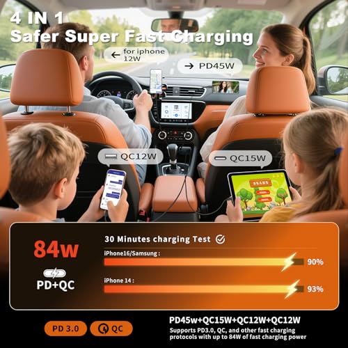 Retractable Car Charger, 84W Car Charger USB C 4 in 1, Car Accessories Fast Charging Car Charger Adapter for iPhone 17 16 15 14 13 12 Pro Max, Samsung, Pixel | Travel Essentials Gifts for Men Women - Image 3