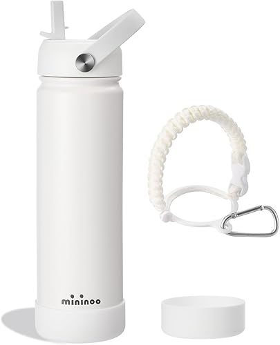 Miniatura 10 de Mininoo Botella de agua aislada de 24 onzas con popote, termo de acero inoxidable de doble pared al vacío con tapa para popote y tapa para beber, a