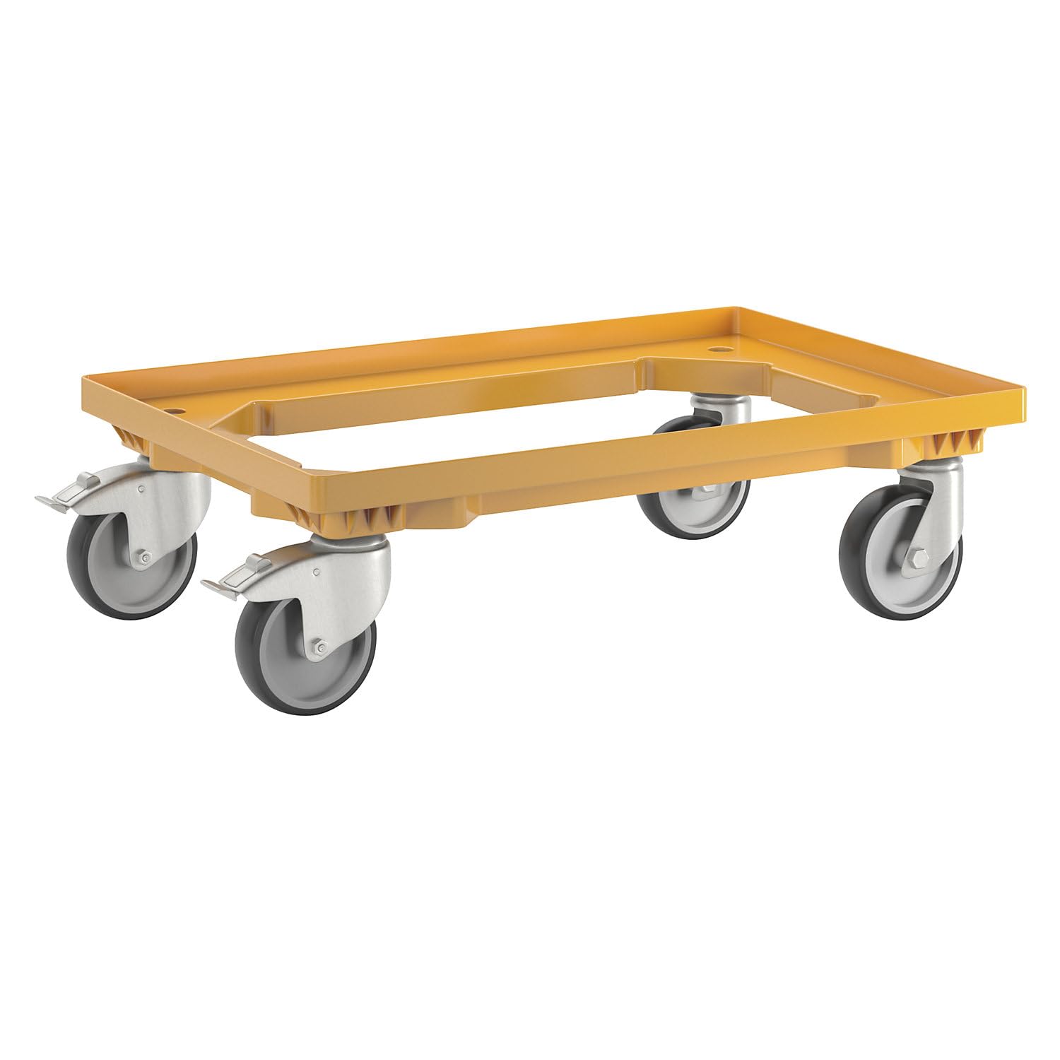 eurokraft | Plateau roulant professionnel | 600 x 400 mm | 4 roulettes pivotantes | dont 2 avec dispositif de blocage | jaune
