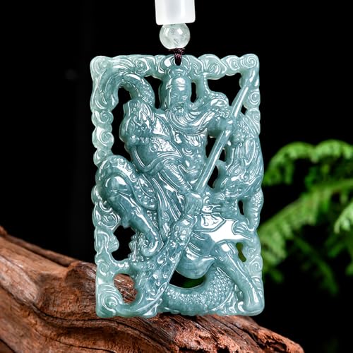 Jade Necklace for Men and Women, Wu God of Wealth Guan Gong Pendant Necklace, Hand Carved Grade A Certified Jadeite Feng Shui Guan Yu Lucky Amulet Jewelry4