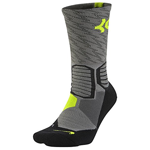 Nike Mens KD Hyper Elite Crew Basketball Socks, Charcoal (077) / Yellow/Black/Charcoal, Large