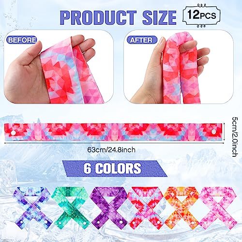 12 Pcs Cooling Neck Wraps with Button Tie Dye Neck Cooler for Hot Weather Ice Cooling Bandana Scarf for Summer Heat Men Women (Gradient Color)2