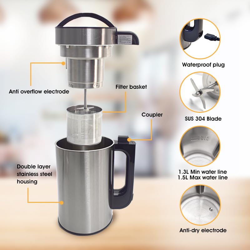 Automatic Nut Milk Maker 50Oz - No Spills, No Fuss, No Straining. Stainless Steel powerful Almond milk maker machine, Oat Milk Maker, Soymilk Machine Maker. Multifunctional