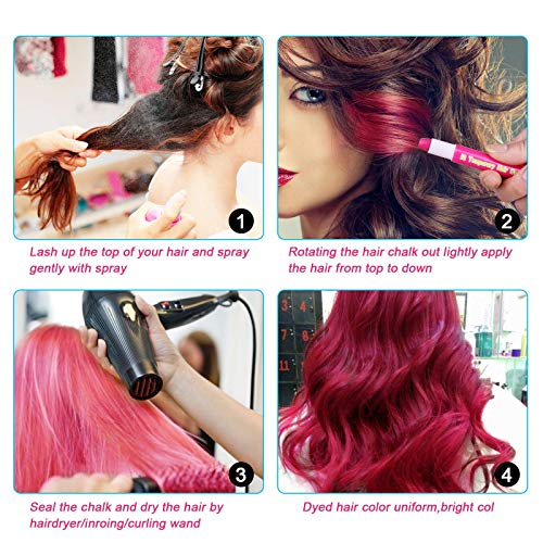 Hair Chalk Pens,Tiaoyeer 12 Colors Temporary Kids Hair Chalk Salon, Non-Toxic Washable Hair Dye Colors for Halloween Christmas Birthday Party, Cosplay, Concert (12 Colors) - Thumbnail 3